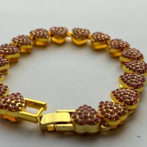 Fifth Avenue Strawberry Chain Gold Round Cut Red Zircon Bracelet 8 inch